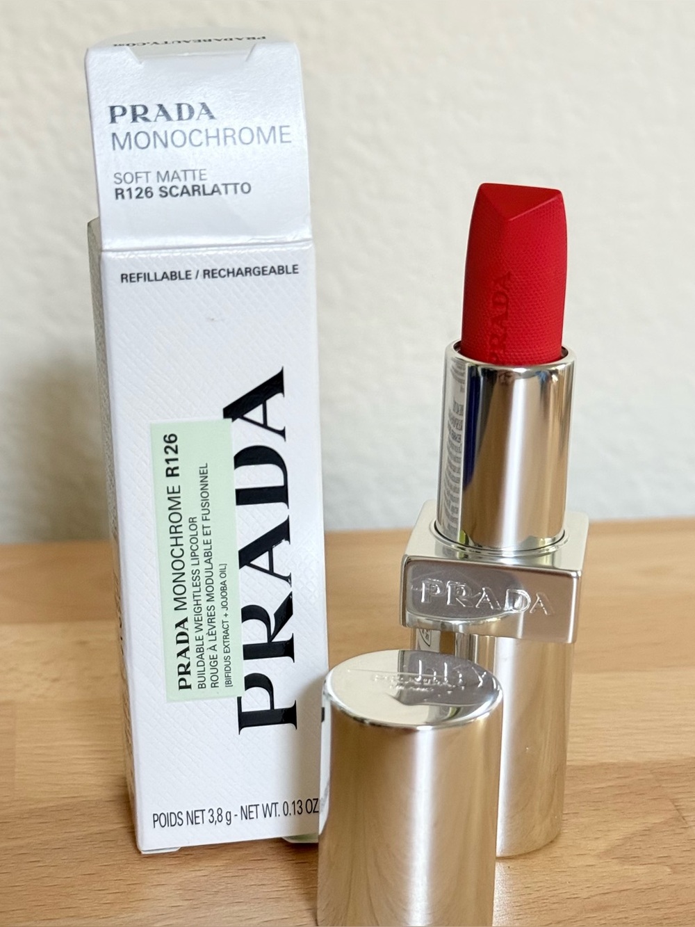 Prada Monochrome Soft Matte Lipstick R126 Scarlatto